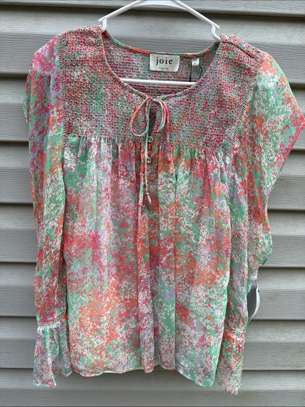 Joie | NWT Greenbriar Multicolor 100% Silk Smocked Top size 1X